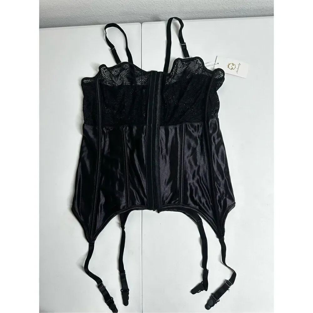 NWT Acelandy Y2K Sheer Floral Lace Mesh Black Gothic Corset Size 2XL/3XL